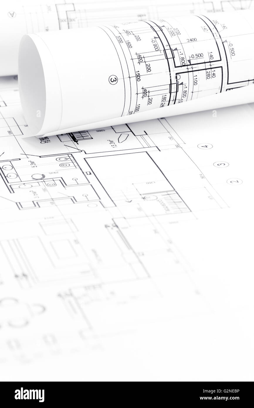 Espace de travail de l'architecte à house plans et devis Banque D'Images