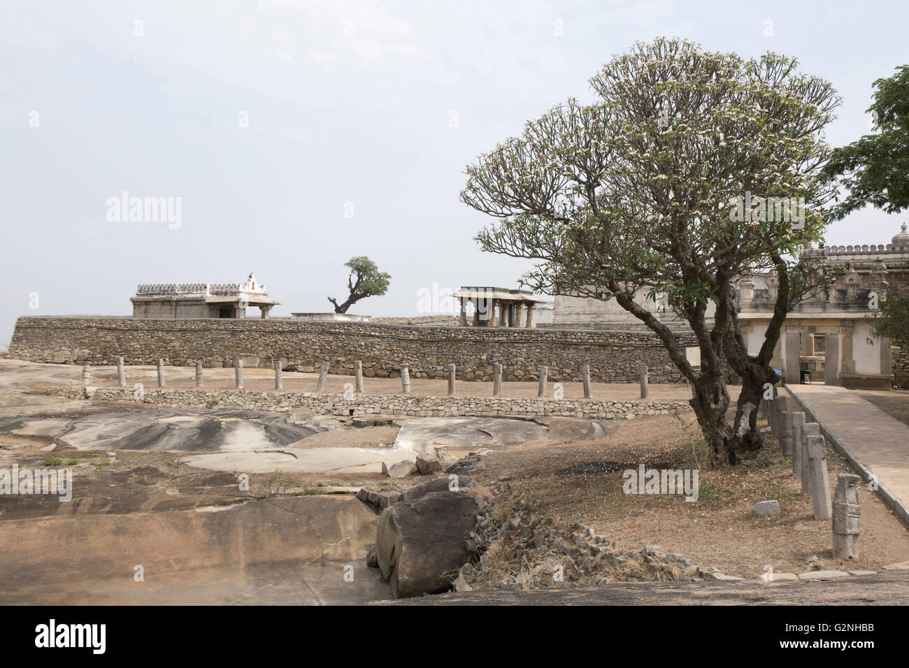 Vue générale de la colline chandragiri temple complexe, sravanabelgola, Karnataka, Inde. Banque D'Images