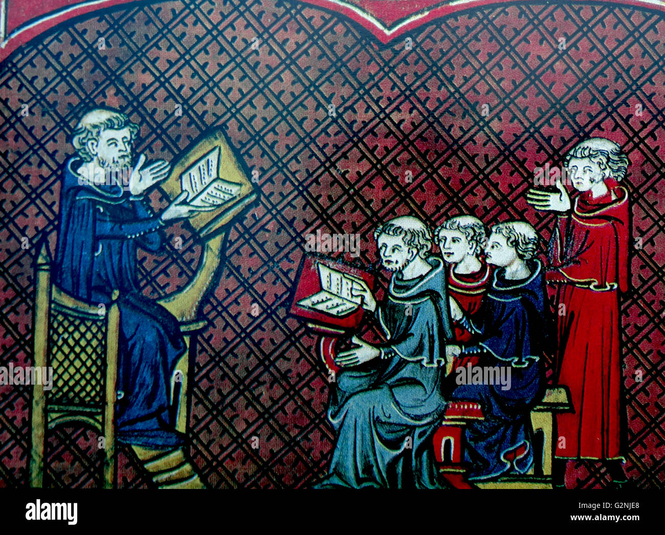 Illustration d'une classe à l'Université de Paris, Armoury de Bene, un théologien conférences ecclésiastiques d'étudiant. En date du 13e siècle Banque D'Images