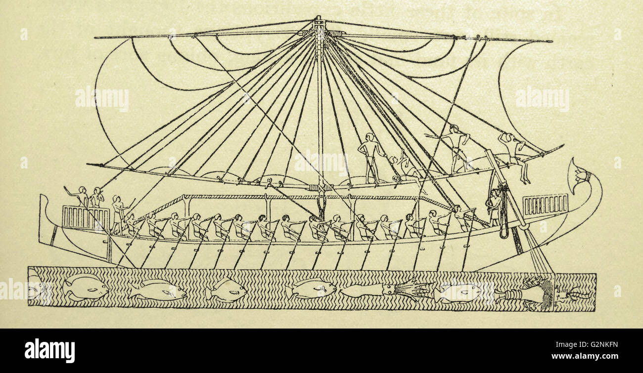Navire égyptien de l'expédition de Pount, environ 1600 B.C. à partir d'un rock-sculpter à Der el Bahari. Banque D'Images