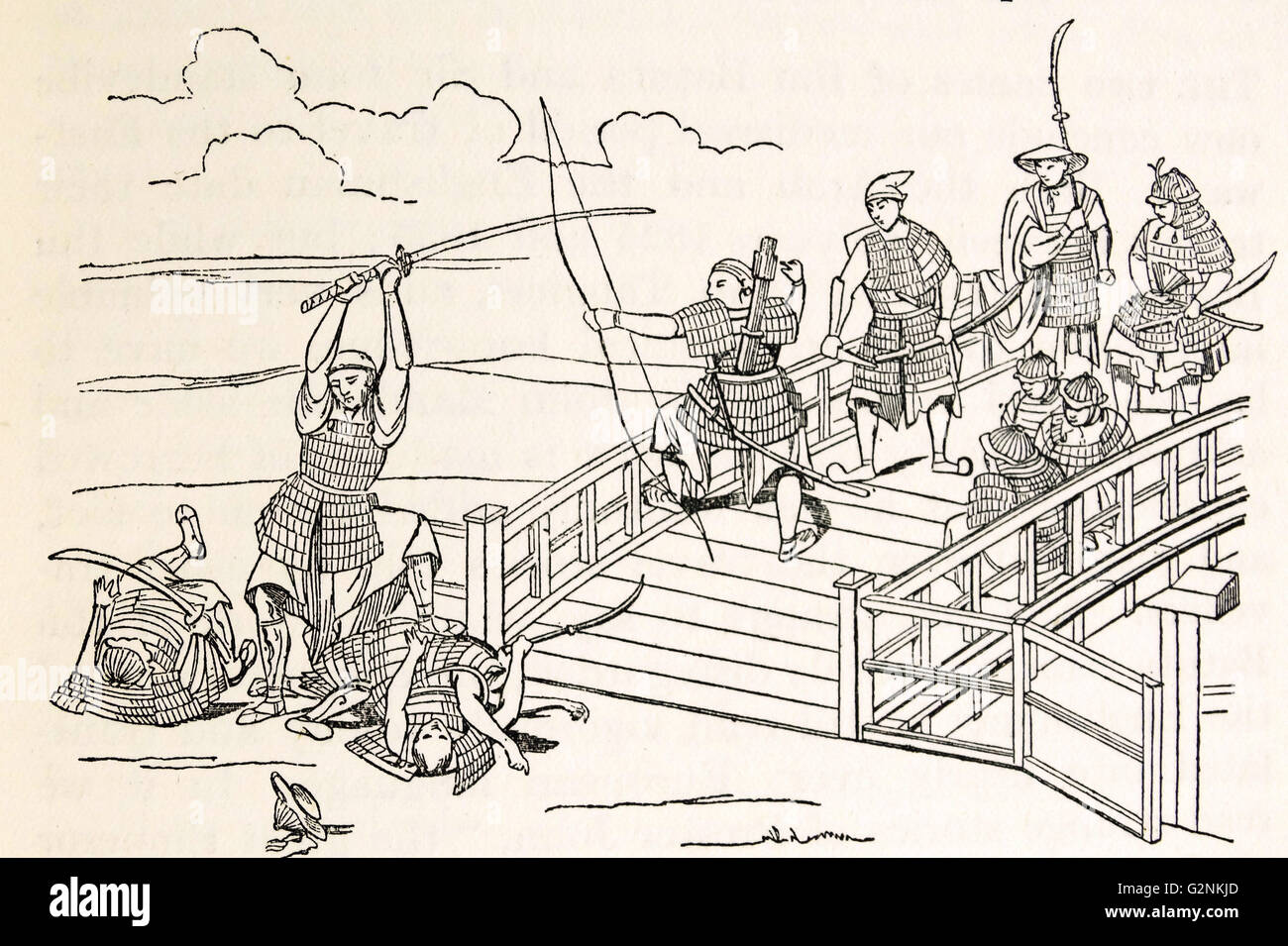 Une lutte contre les Chinois Japonais au moment de Marco Polo (1254-1324) d'abord vu le japonais. D'une ancienne peinture japonaise. Banque D'Images