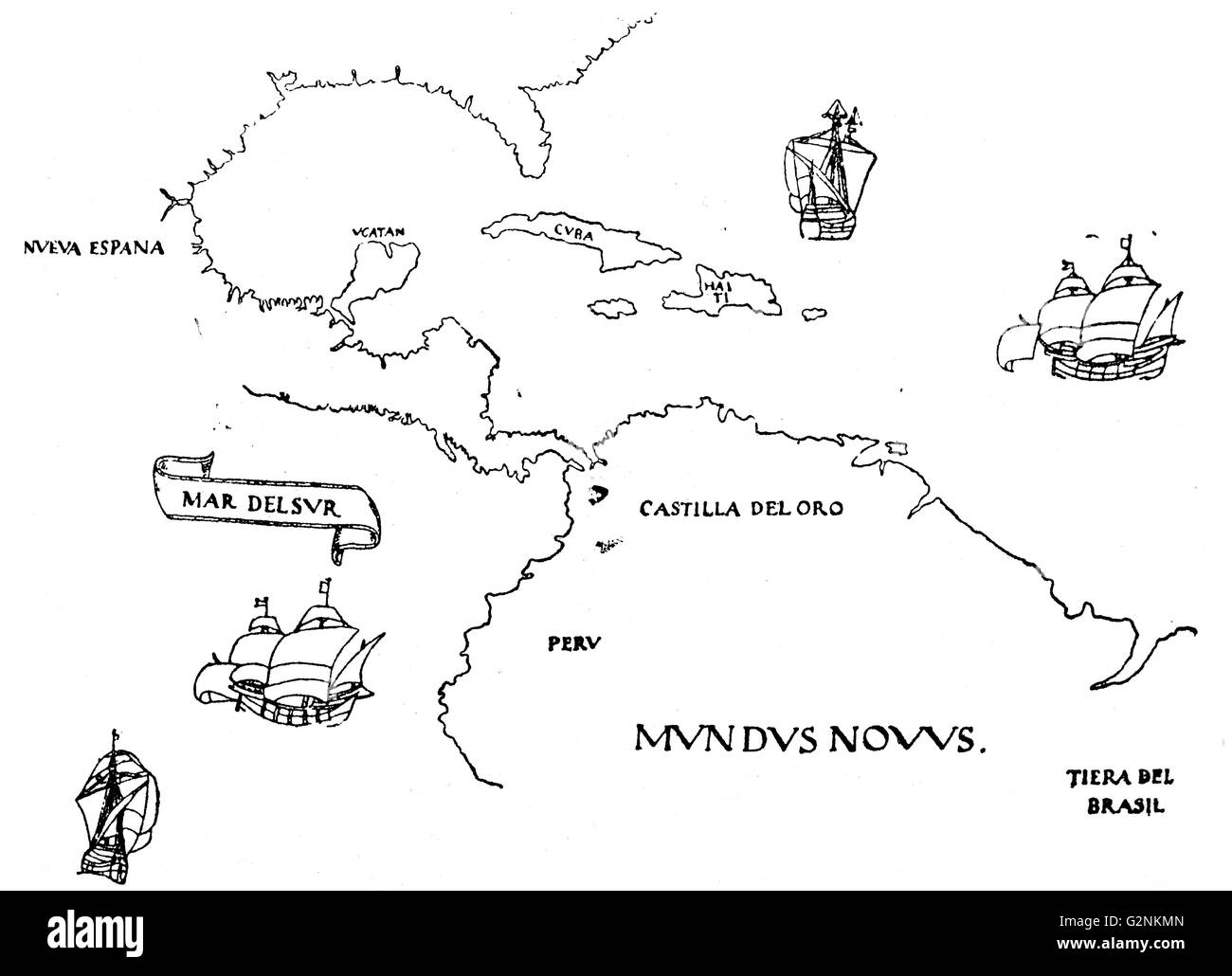 L'une des premières cartes du Pacifique. À partir de Diego Ribero's map 1529. Banque D'Images