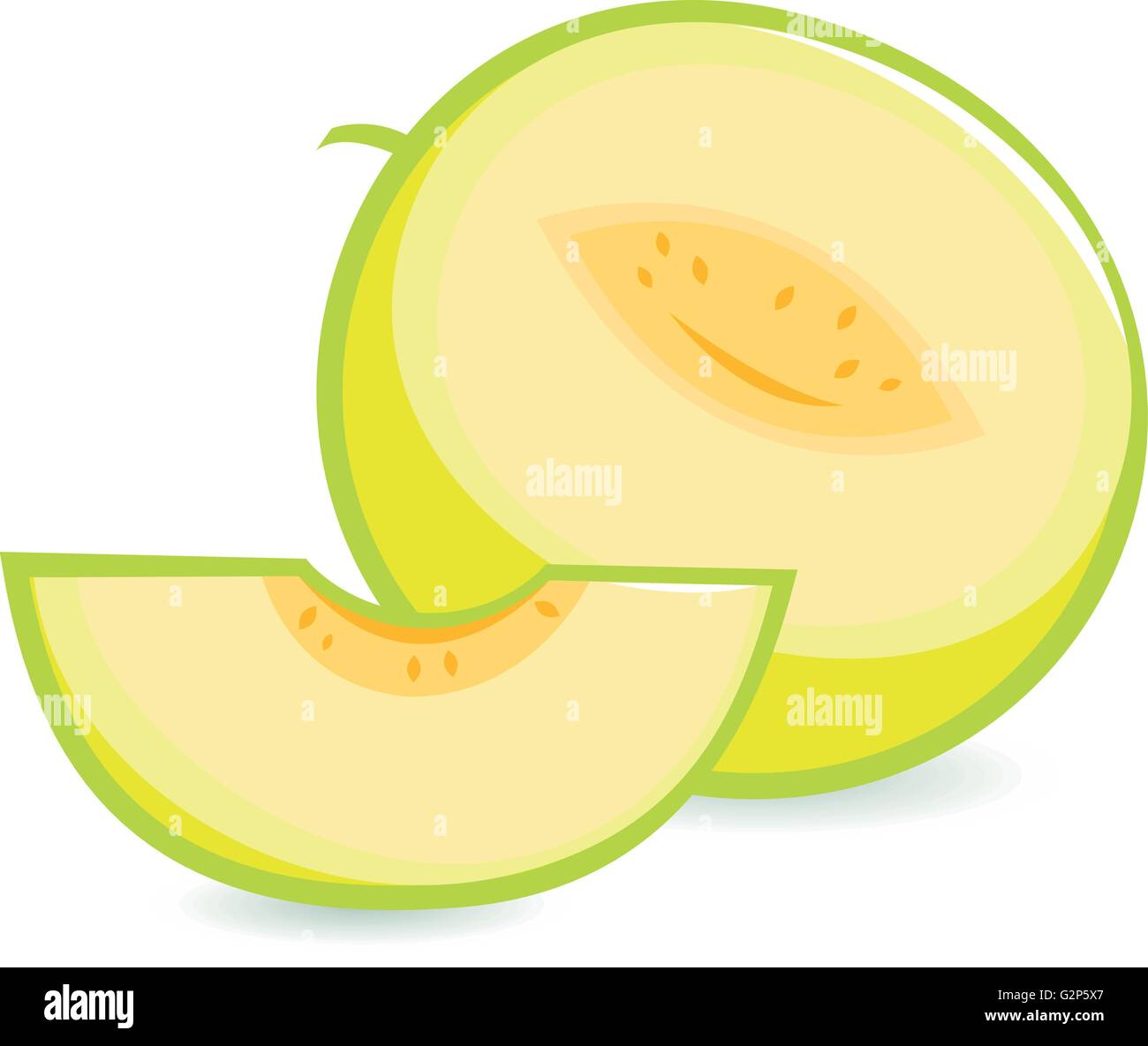 Fruit de melon sur fond blanc. Un fruit entier et un fruit de melon tranché. Tranche de melon juteux mûr au miel. Illustration vectorielle Illustration de Vecteur
