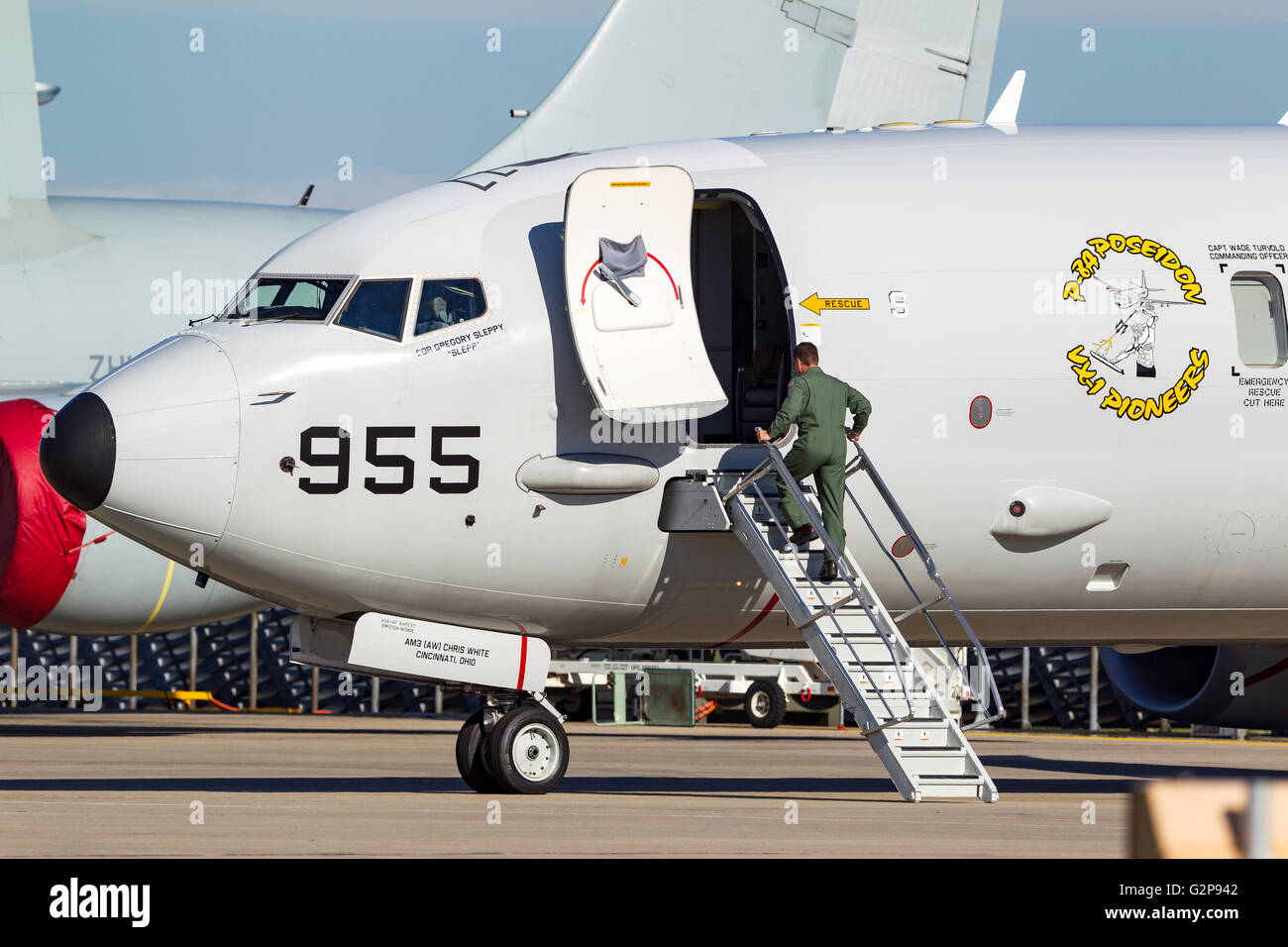 États-unis Navy Boeing P-8A Poseidon 167955 Avion de patrouille maritime à partir de test à l'air et de l'Escadron VX-1 Évaluation "pionniers". Banque D'Images