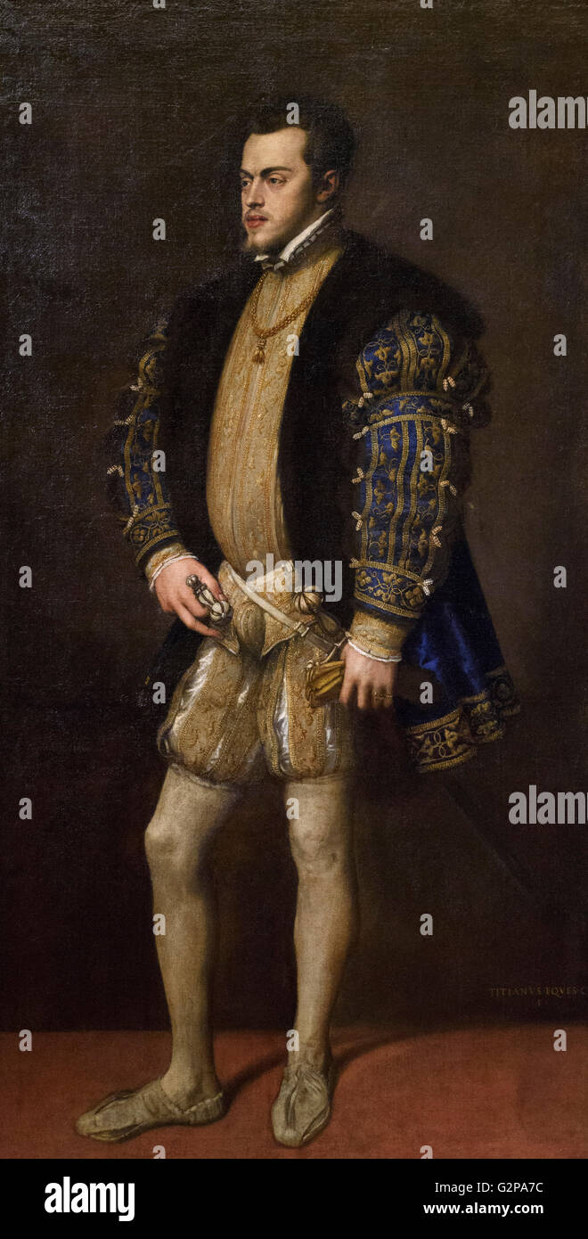 - Le Titien Tiziano Vecellio (ca. 591-1576 1488/90), Portrait de Philippe II (1527-98), roi d'Espagne (Philippe I de Portugal 1580-98) Banque D'Images