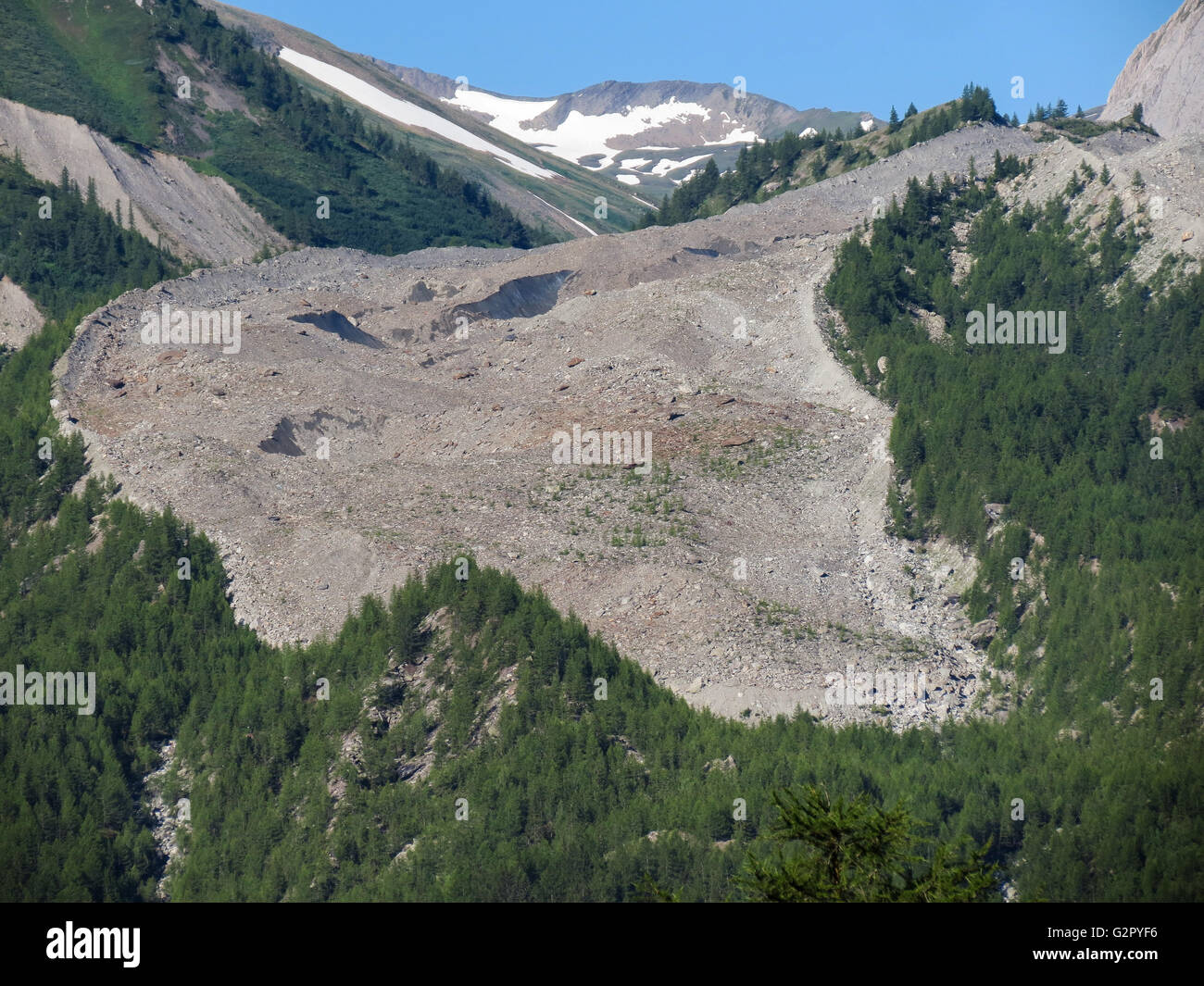 Le front du glacier Miage dans le Val Veny. Le groupe du Mont blanc. Val d'Aoste. Alpes italiennes. Europe Banque D'Images