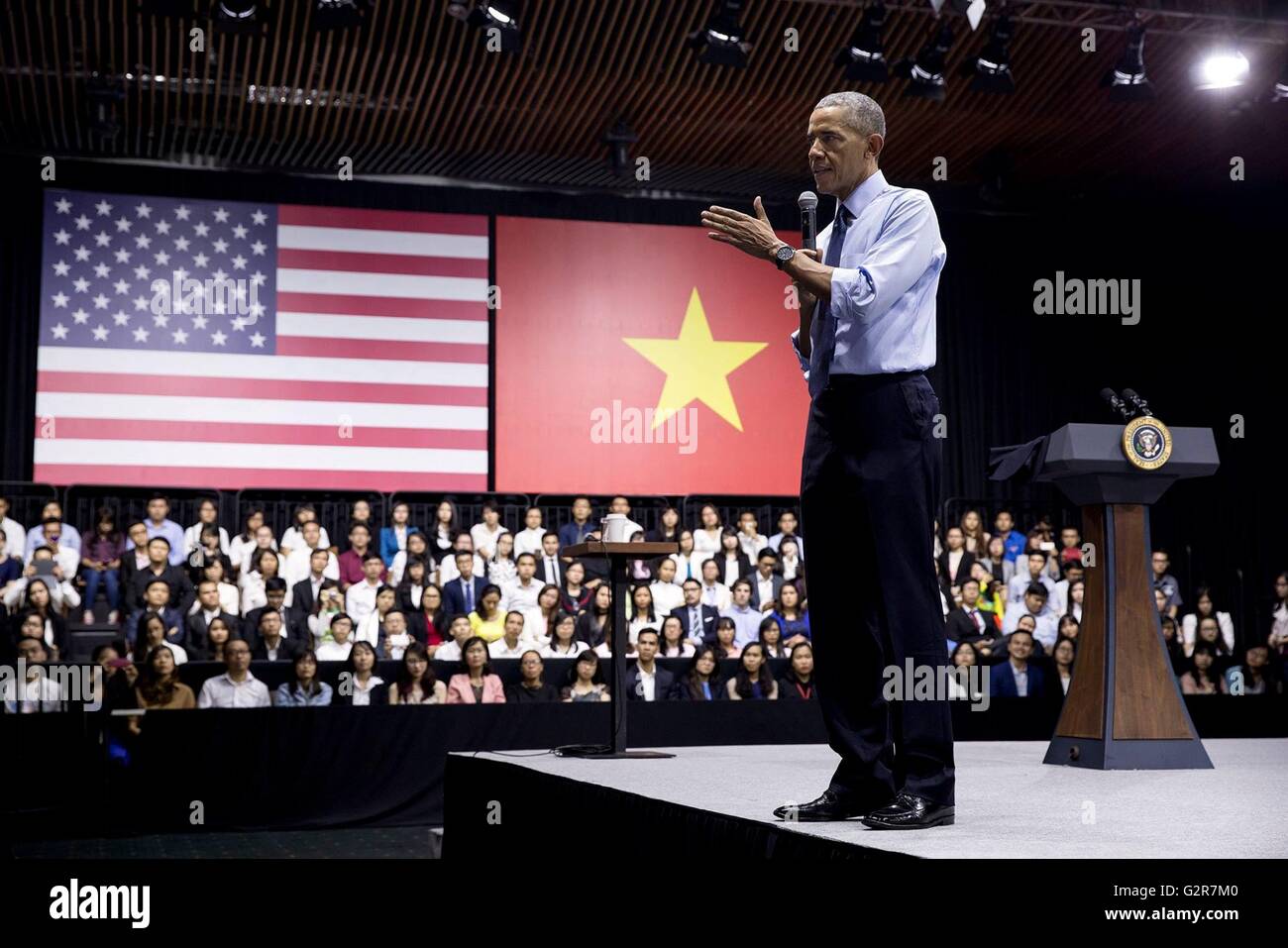 Président américain Barack Obama aborde les jeunes dirigeants de l'Asie du Sud-Est Initiative Network ville événement au centre de GEM le 25 mai 2016 à Ho Chi Minh Ville, Vietnam Banque D'Images