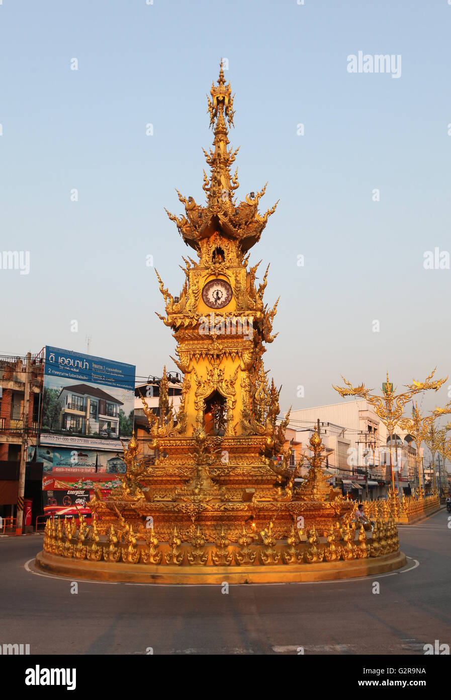 Le golden tour de l'horloge, monument, Chiang Rai, Thaïlande, Asie Banque D'Images