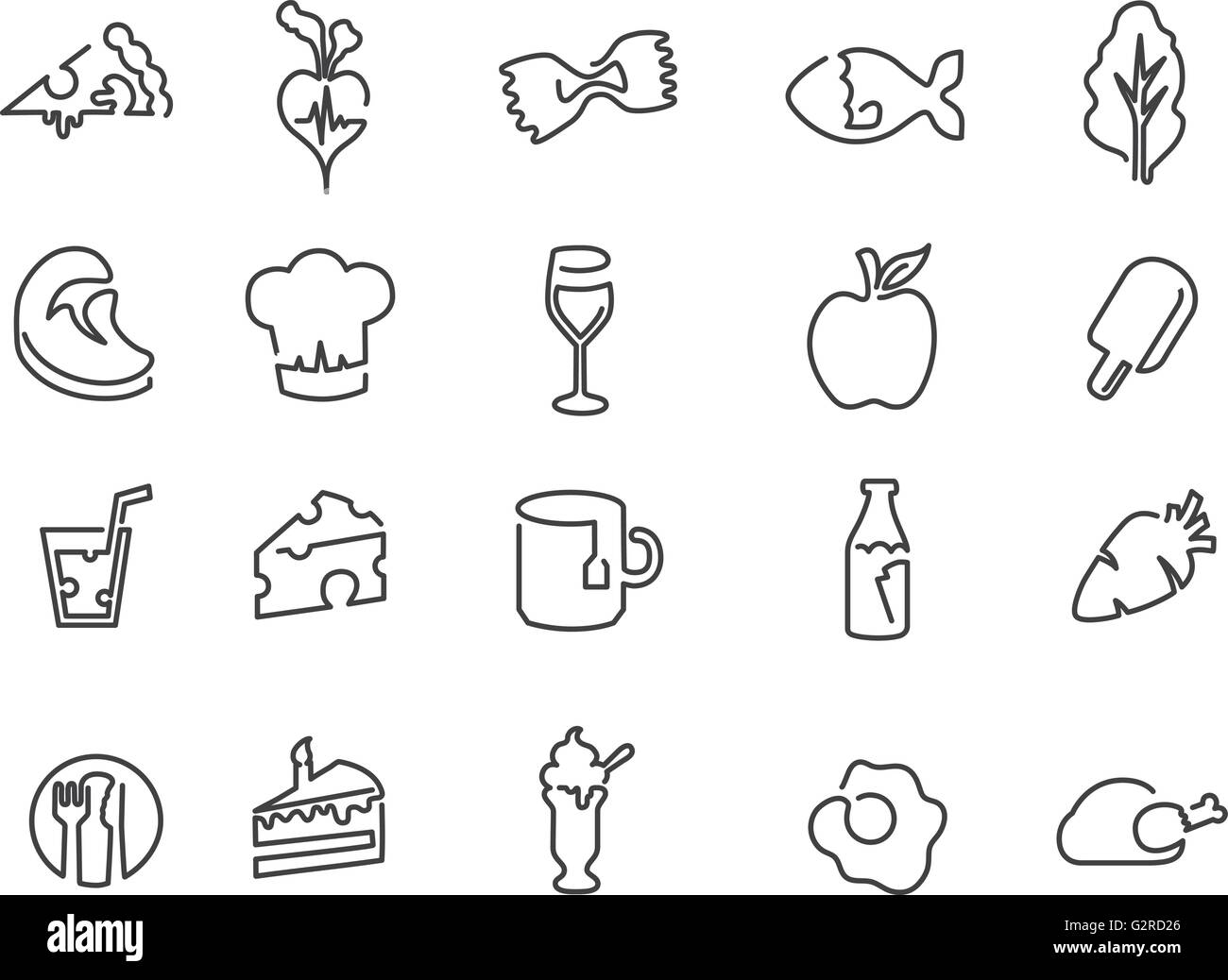 Illustration d'icônes liées à l'alimentation, de boisson et l'alimentation Illustration de Vecteur