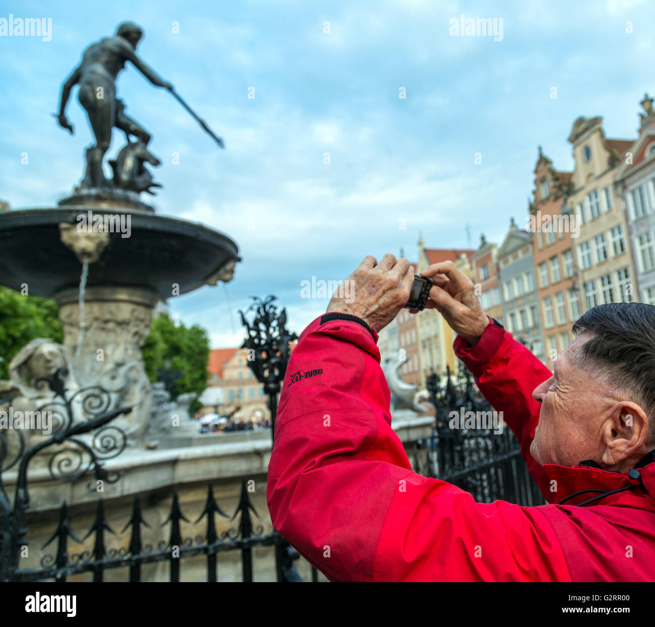 Gdansk, Pologne, la Fontaine de Neptune, le marché Long Banque D'Images