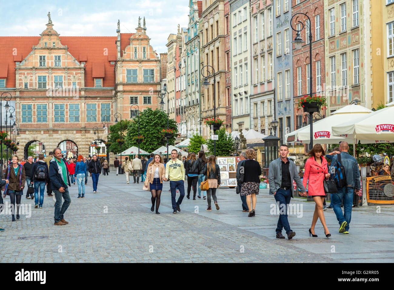 Gdansk, Pologne, le long marché (Dlugi Targ) dans Glowne Miasto Banque D'Images