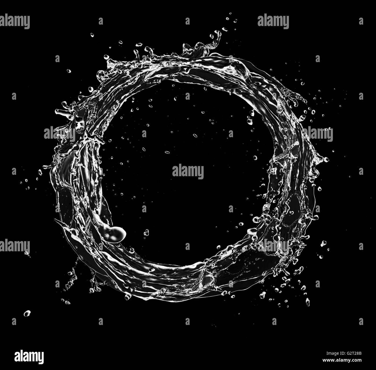 Les éclaboussures d'eau en forme de cercle, isolé sur fond noir Banque D'Images