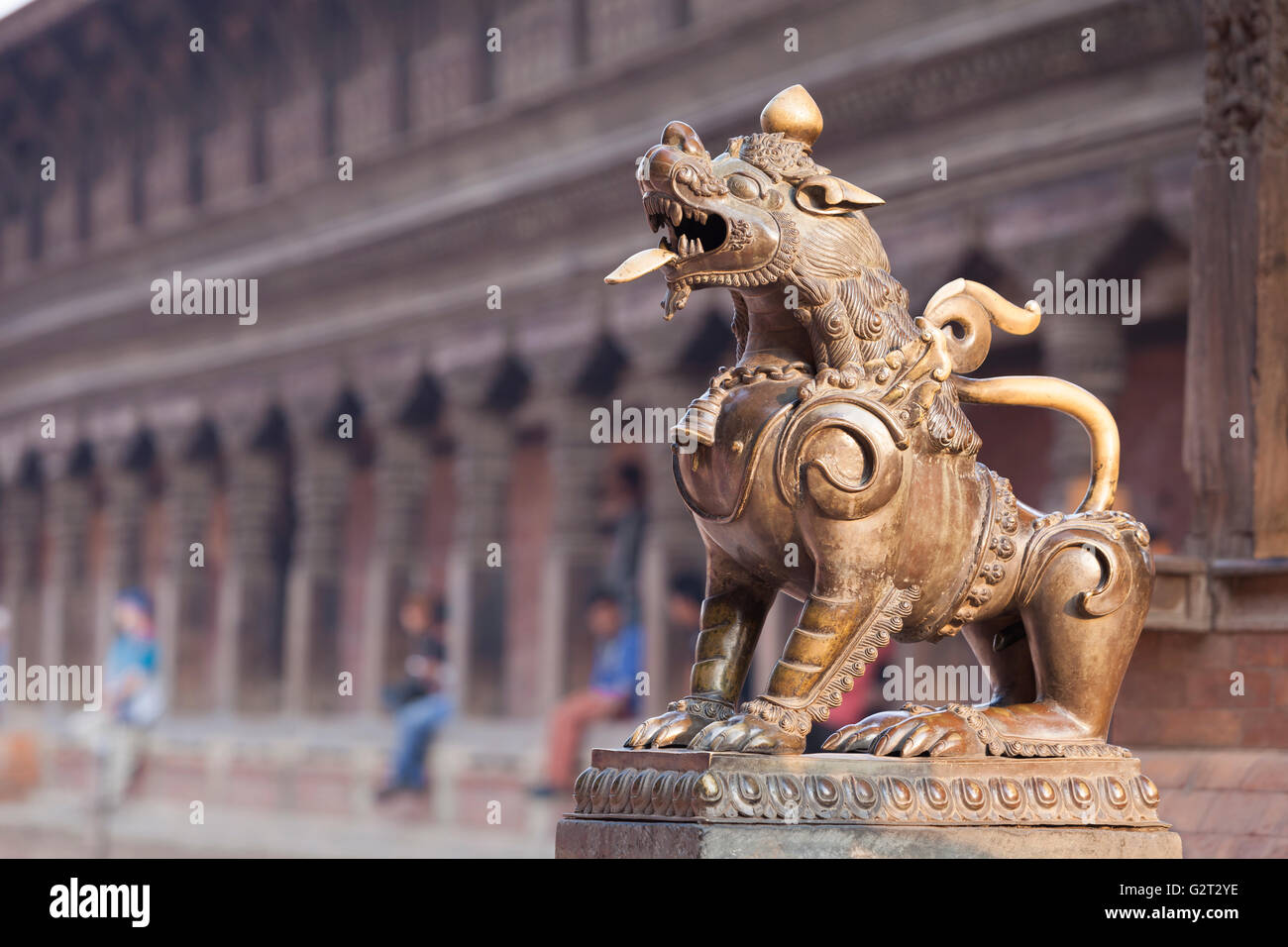 Statue de Lion, Durbar Square, Bhaktapur, Népal Banque D'Images