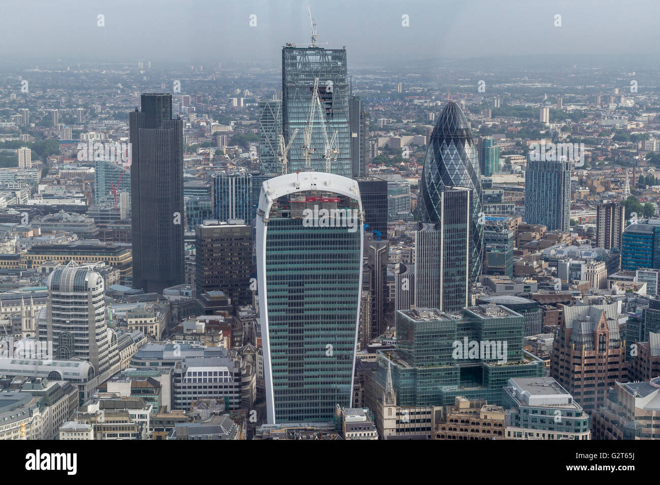Vue aérienne de la ville de Londres avec 20 Fenchurch St , Leadenhall Building,Tower42 et le Gherkin, Londres, Royaume-Uni Banque D'Images