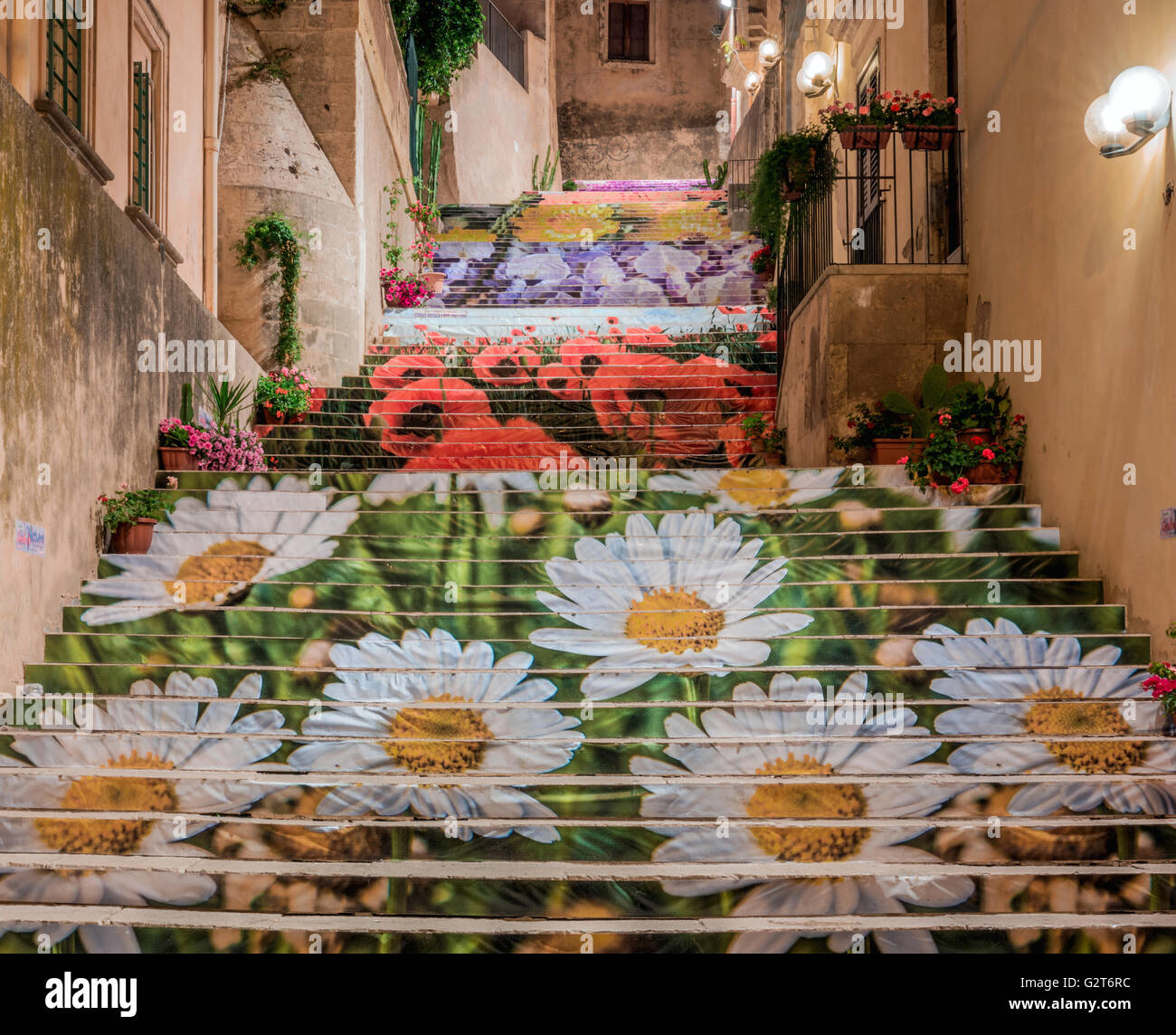 Noto en Sicile, marches en fleur Banque D'Images