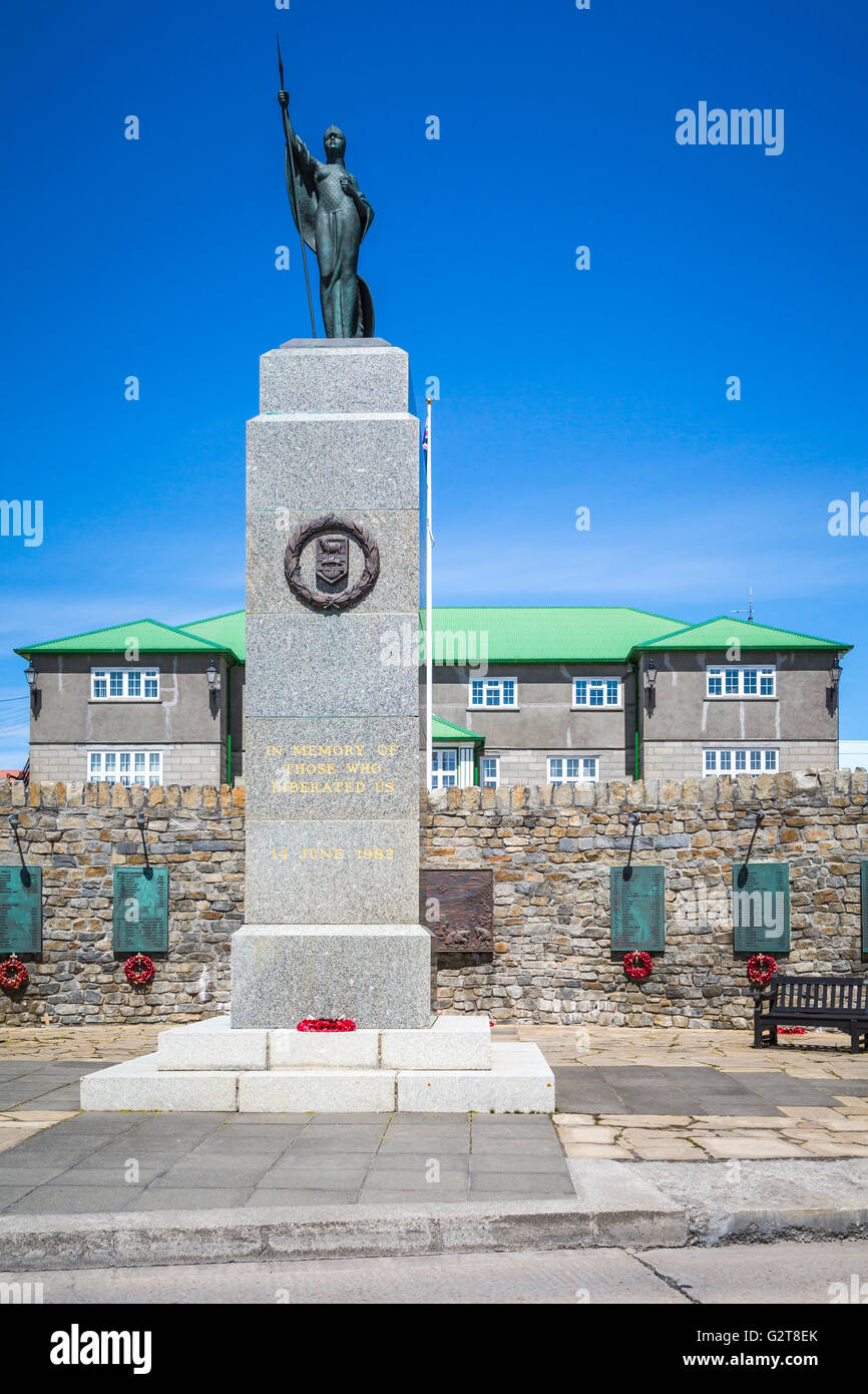 Le Monument de la libération à Stanley, East Falkland, îles Malouines, territoire britannique d'outre-mer. Banque D'Images