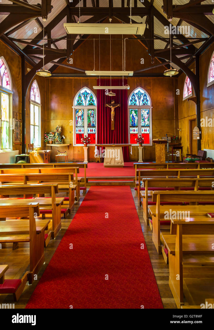 L'Église catholique Sainte-Marie sanctuaire intérieur à Stanley, East Falkland, îles Malouines, territoire britannique d'outre-mer. Banque D'Images