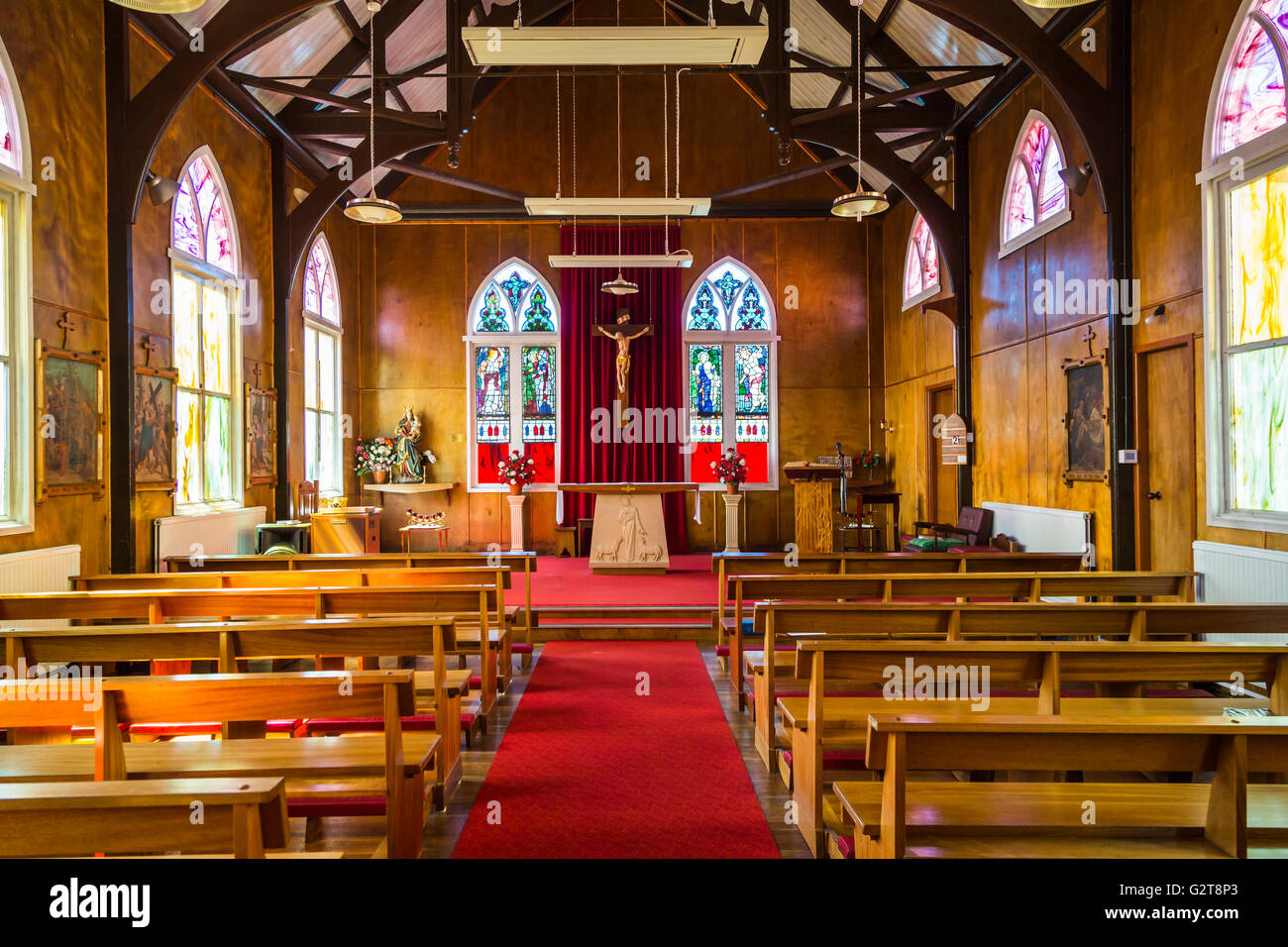 L'Église catholique Sainte-Marie sanctuaire intérieur à Stanley, East Falkland, îles Malouines, territoire britannique d'outre-mer. Banque D'Images