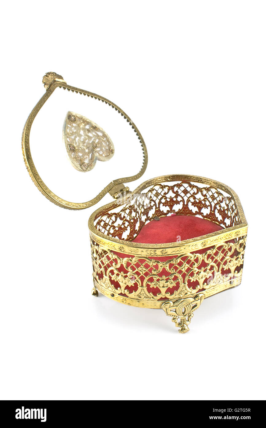 Boîte de bijoux d'or isolated on white Banque D'Images