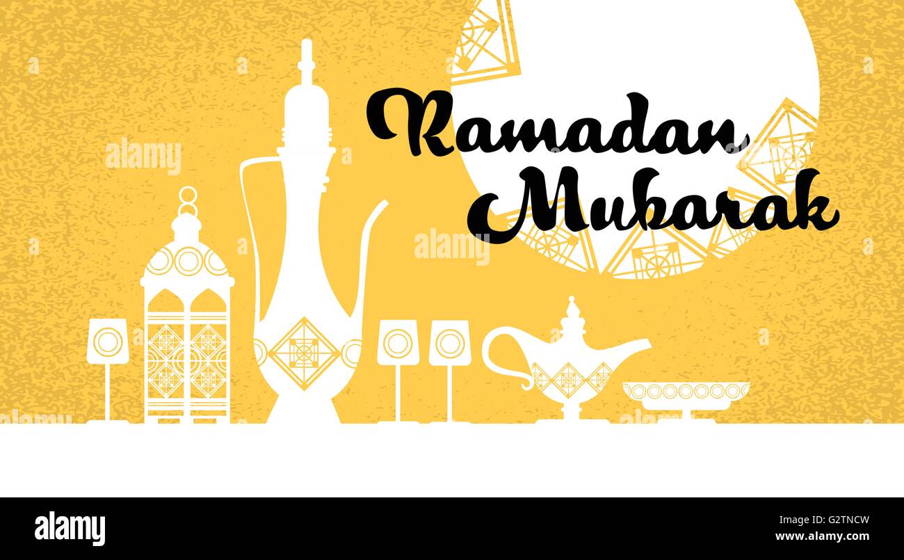 Ramadan Moubarak Théière vecteur fond jaune Illustration de Vecteur