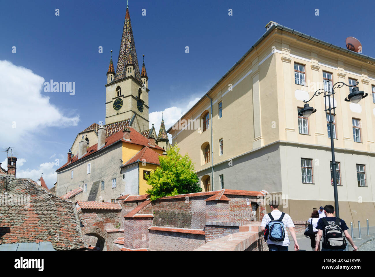 L'église paroissiale protestante et Pempflinger - escaliers, Roumanie, Transylvanie, Transylvanie, Siebenbürgen (Transsilvanien , Sibiu (H) Banque D'Images