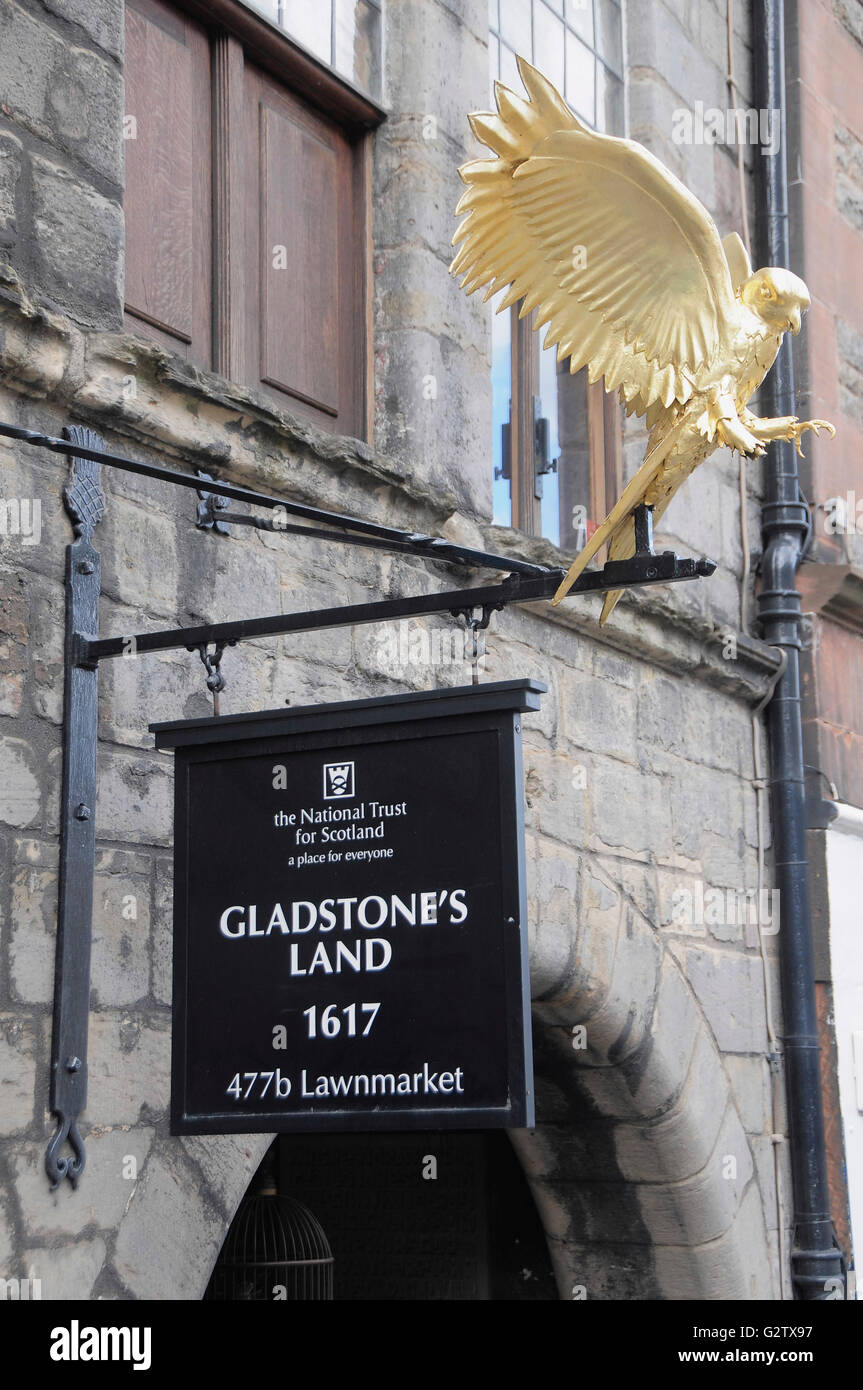 L'Écosse, Édimbourg, Gladstone's Land signe. Banque D'Images