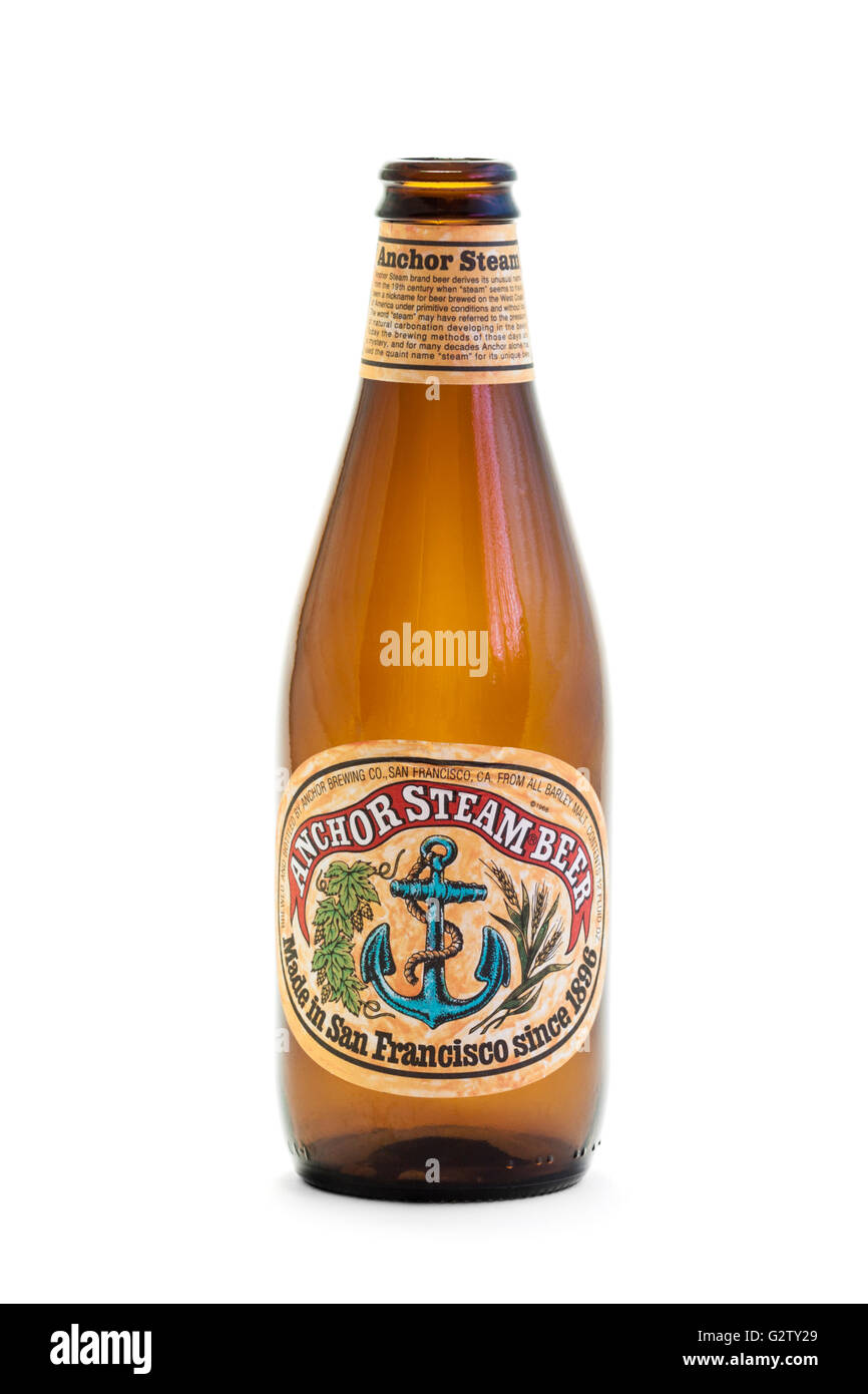 Bouteille de bière par la vapeur d'ancrage Anchor Brewing Co, San Francisco, California, USA Banque D'Images