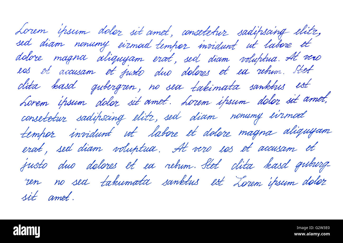 Lettre manuscrite calligraphique. Texte latin Lorem ipsum. L'écriture. Manuscrit. Script. Police. Abstract background texture Banque D'Images
