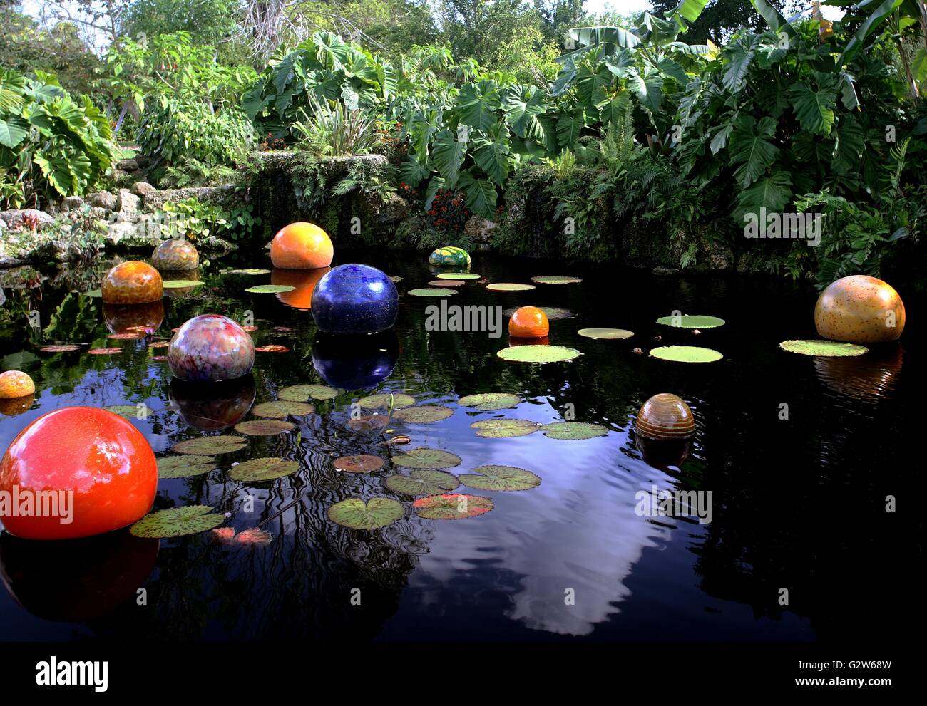 Jardin tropical à l'étang Jardin Botanique Tropical Fairchild museum à Coral Gables, en Floride. Banque D'Images