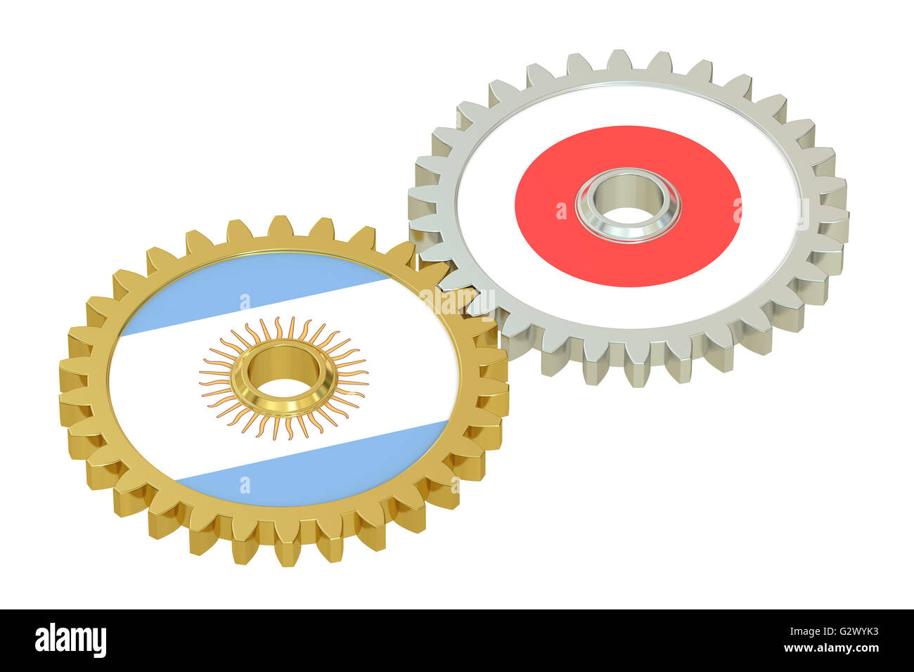 L'Argentine et le Japon concept relations, les drapeaux sur une vitesse. Le rendu 3D isolé sur fond blanc Banque D'Images