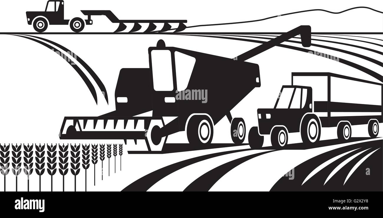 Dans le domaine des machines agricoles - vector illustration Illustration de Vecteur
