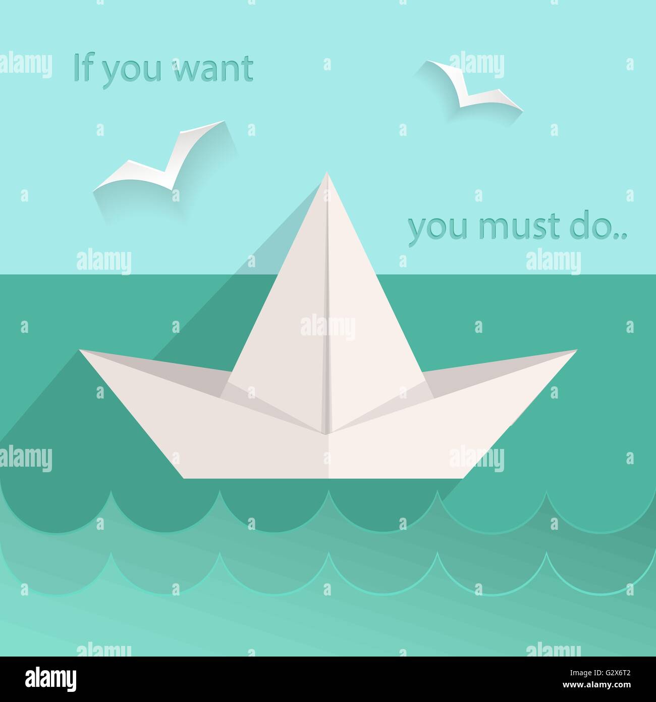 Papier mat de bateau, mer, mouette Illustration de Vecteur