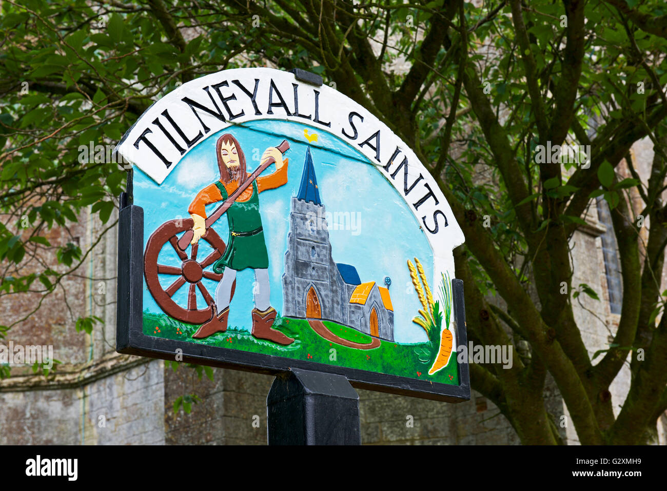 Panneau du village de Tilney Tous les Saints, Norfolk, Angleterre, Royaume-Uni Banque D'Images