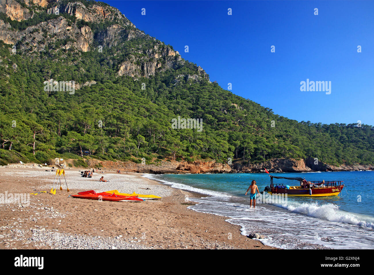 Belle Kabak beach, sur la 'voie lycienne', la Lycie, province de Mugla, Turquie. Banque D'Images