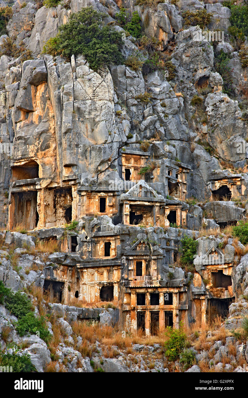L'étonnant de l'ancienne nécropole, Myra Demre, Lycie, Antalya province, Turkey. Banque D'Images