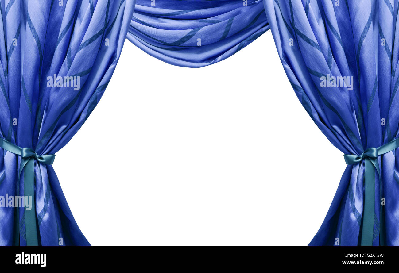 De beaux rideaux bleus isolé sur fond blanc Banque D'Images