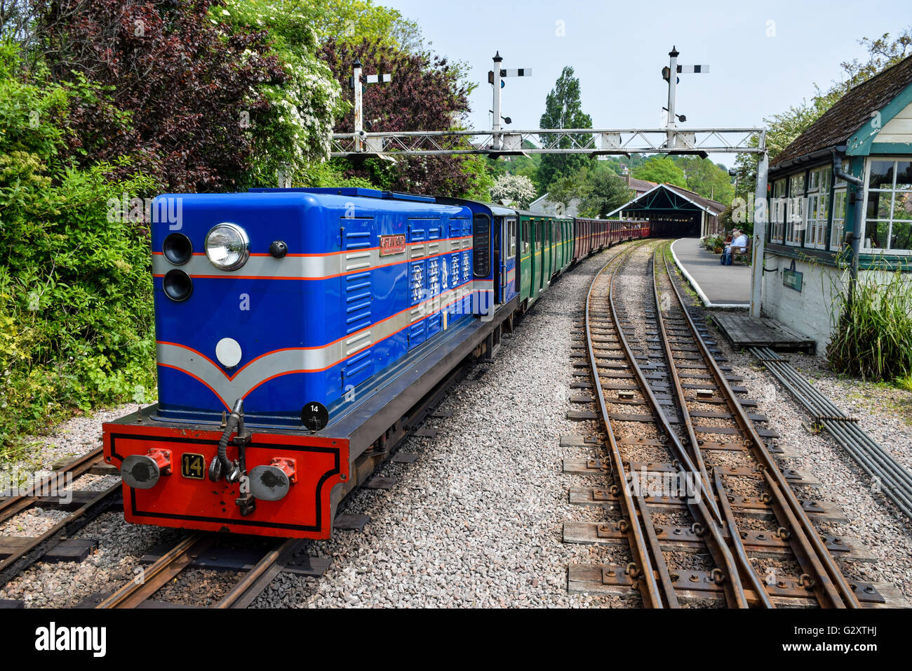 Train sur le Romney, Hythe et Dymchurch Railway dans le Kent, UK Banque D'Images