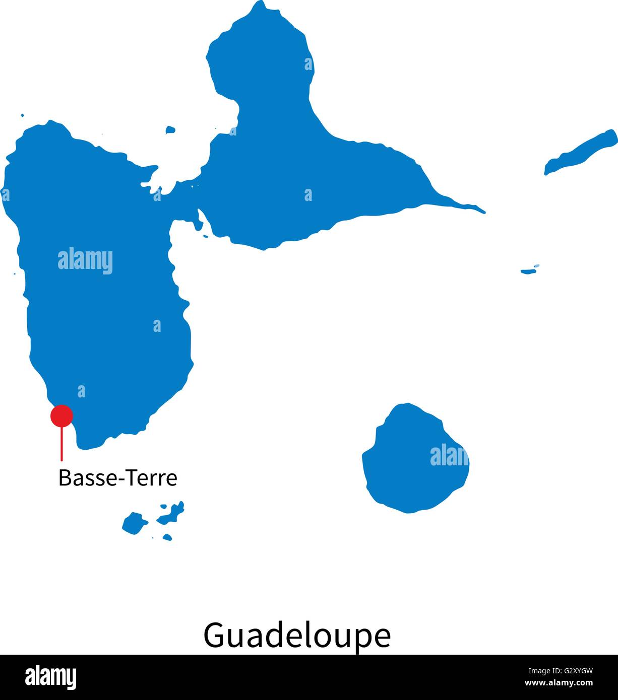 Carte vectorielle détaillée de la Guadeloupe et capitale Basse-Terre Illustration de Vecteur