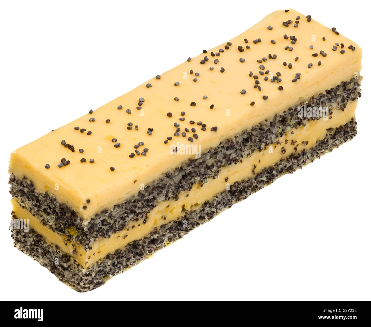 Gâteau à la crème de vanille de pavot avec découpe Banque D'Images