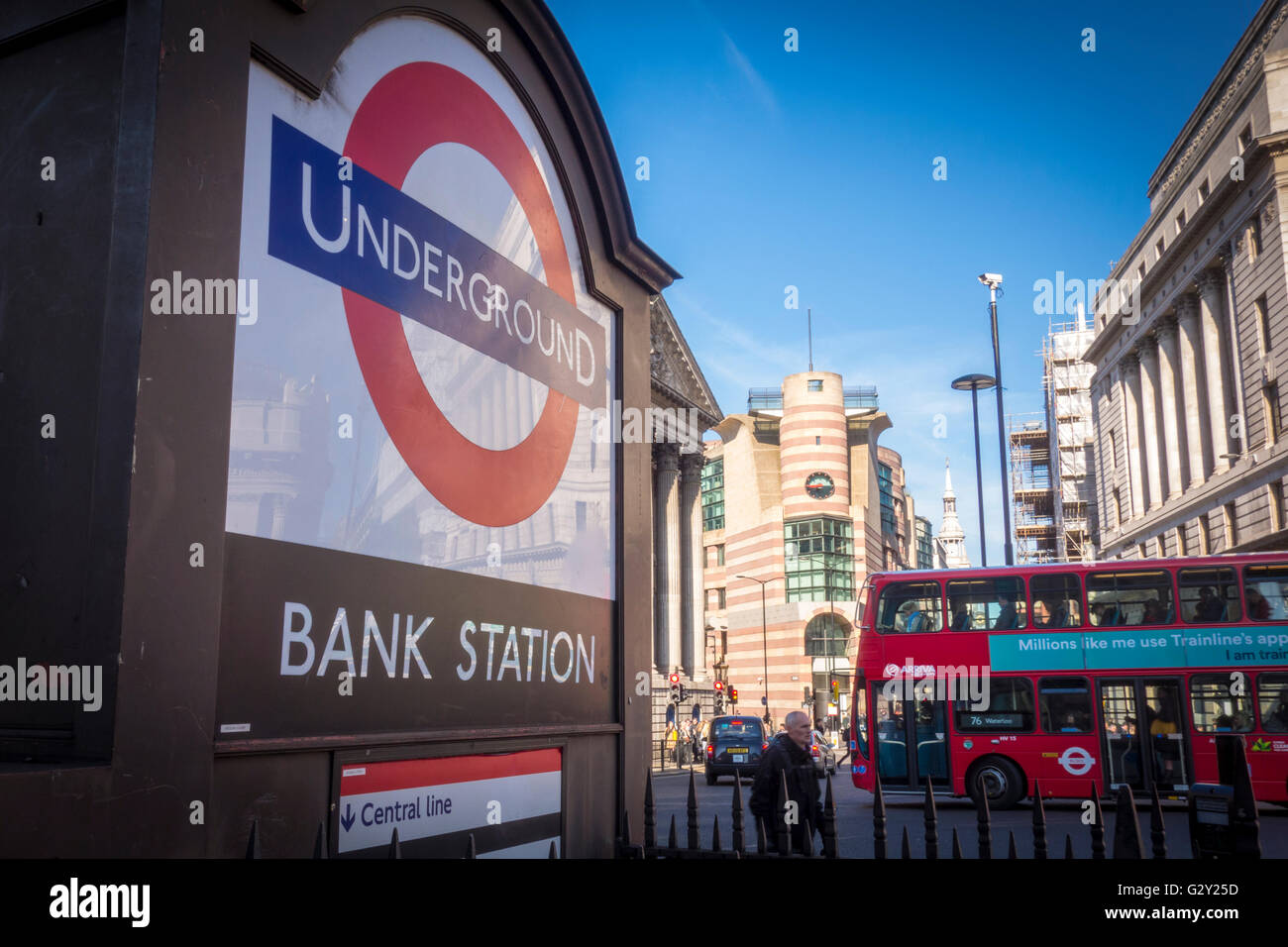 La station de métro Bank signe, Ville de London, UK Banque D'Images