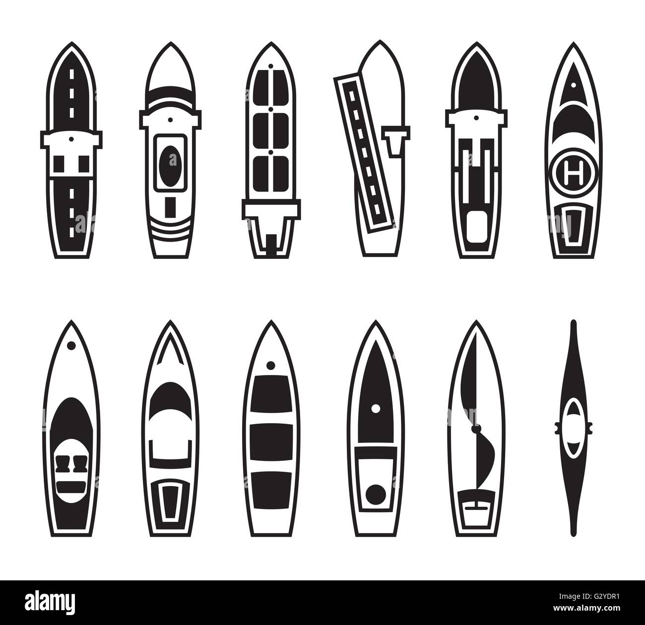 Navires et bateaux de mer d'en haut - vector illustration Illustration de Vecteur