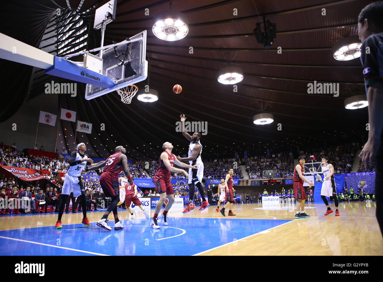 Nd Gymnase de Yoyogi, Tokyo, Japon. 4 juin, 2016. Vue générale, le 4 juin, 2016 - Basket-ball : Ligue Nationale de Basket-ball 'LBN' JEU 4 finale des séries éliminatoires 2015-2016 Correspondance entre les hippocampes AISIN 60 Mikawa Toshiba Brave tonnerres à la 2e salle d'Yoyogi, Tokyo, Japon. © AFLO SPORT/Alamy Live News Banque D'Images