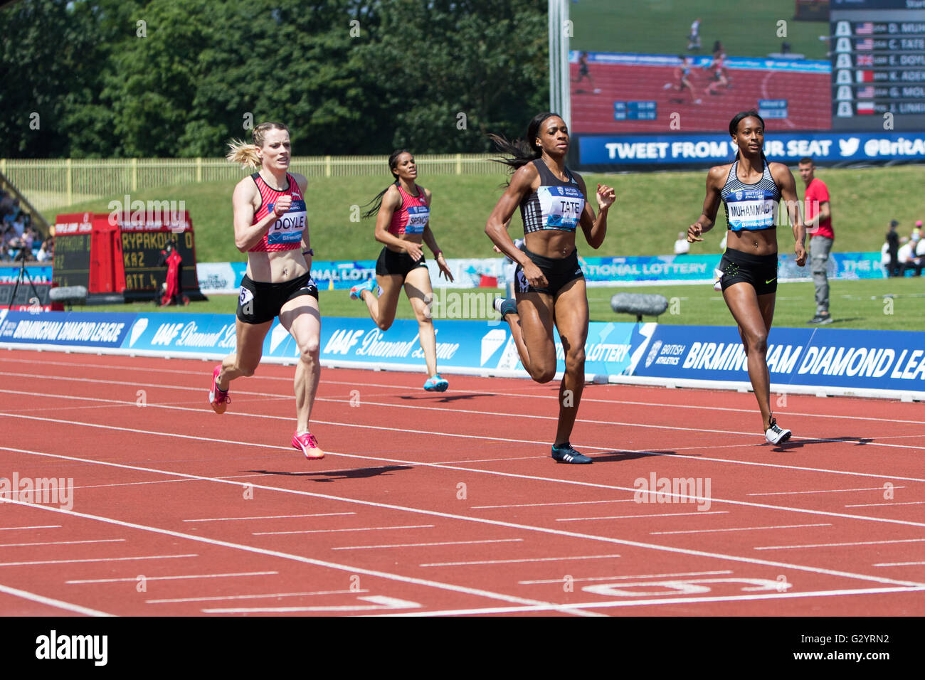 Birmingham, UK. 5 juin, 2016. English Gardner prend la première place dans le deuxième feu de la Womens 100m avec un temps de 11.02s Credit Dan Cooke/Alamy Live News Banque D'Images