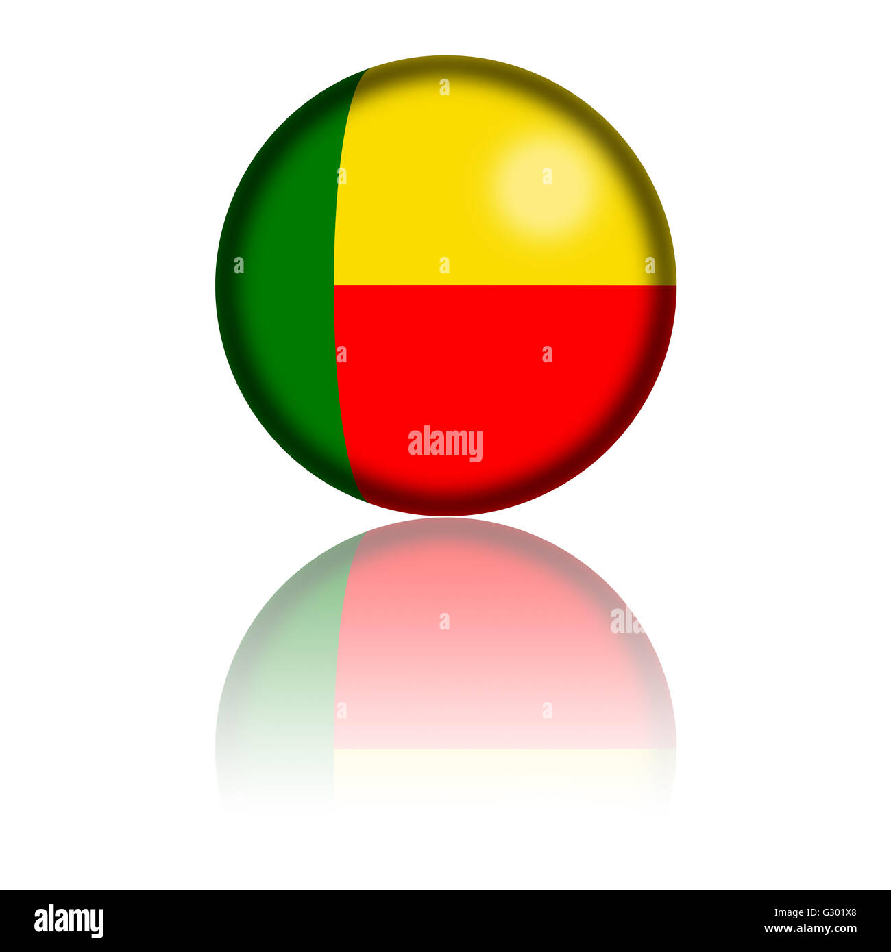 Sphère 3D ou de l'insigne du Bénin d'un drapeau d'une réflexion au fond. Banque D'Images Sphère 3D ou de l'insigne du Bénin d'un drapeau d'une réflexion au fond. Banque D'Images