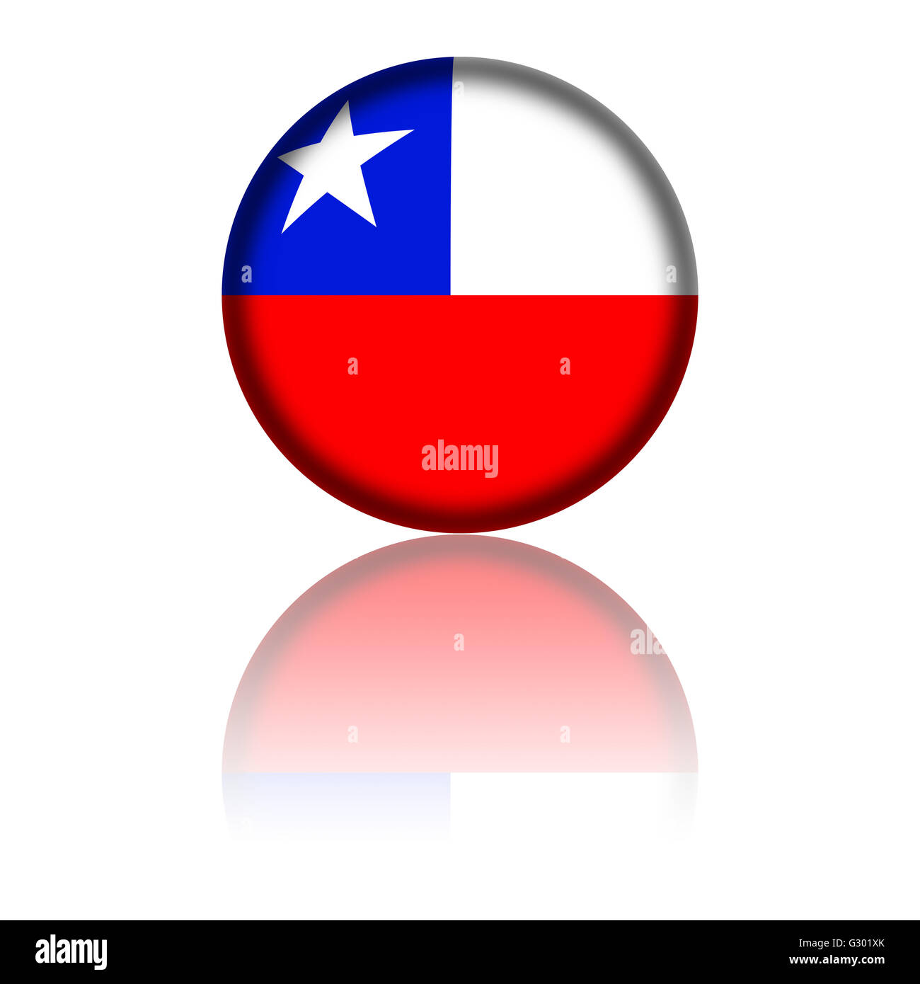 Sphère 3D ou de l'insigne du Chili d'un drapeau d'une réflexion au fond. Banque D'Images