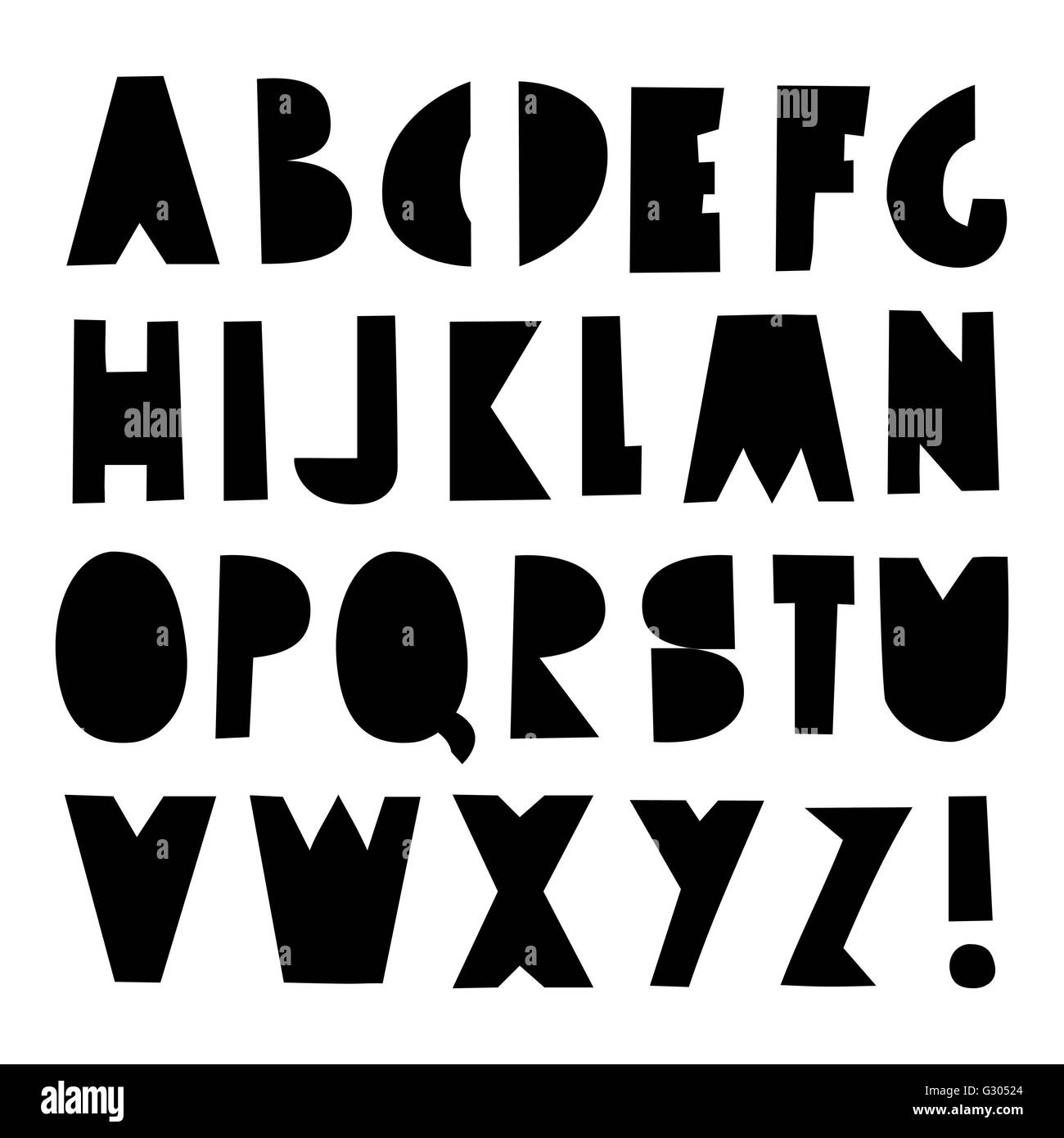 Style géométrique lettres en noir isolé sur fond blanc. Illustration de Vecteur