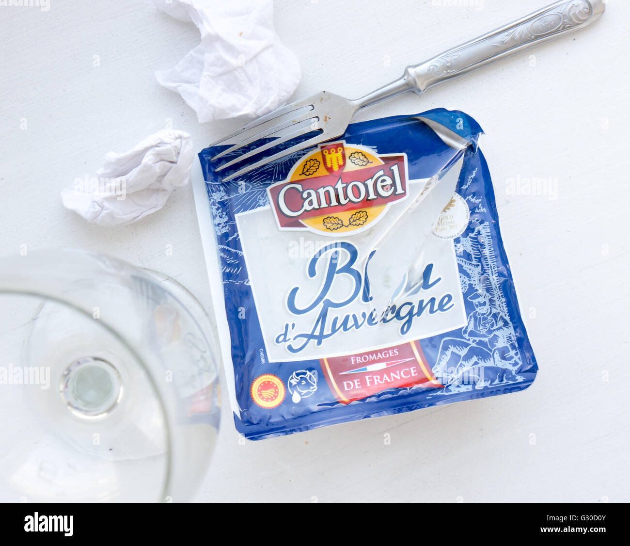 Fromage Cantorel Bleu dAuvergne avec moisissure bleue. Cantorel marque fait partie de l'ERP +10fromageries. Banque D'Images