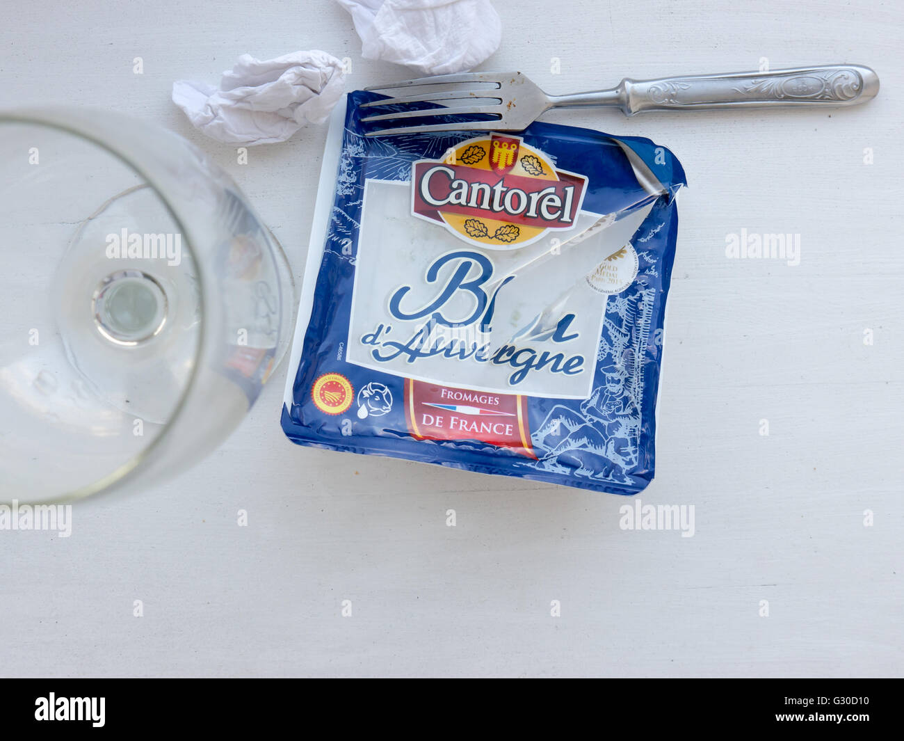 Fromage Cantorel Bleu dAuvergne avec moisissure bleue. Cantorel marque fait partie de l'ERP +10fromageries. Banque D'Images