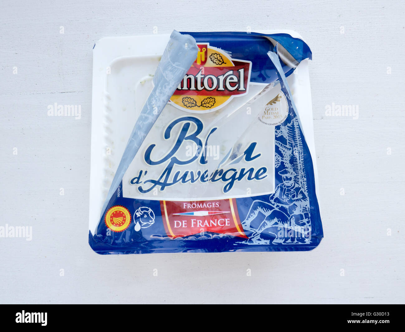 Fromage Cantorel Bleu dAuvergne avec moisissure bleue. Cantorel marque fait partie de l'ERP +10fromageries. Banque D'Images