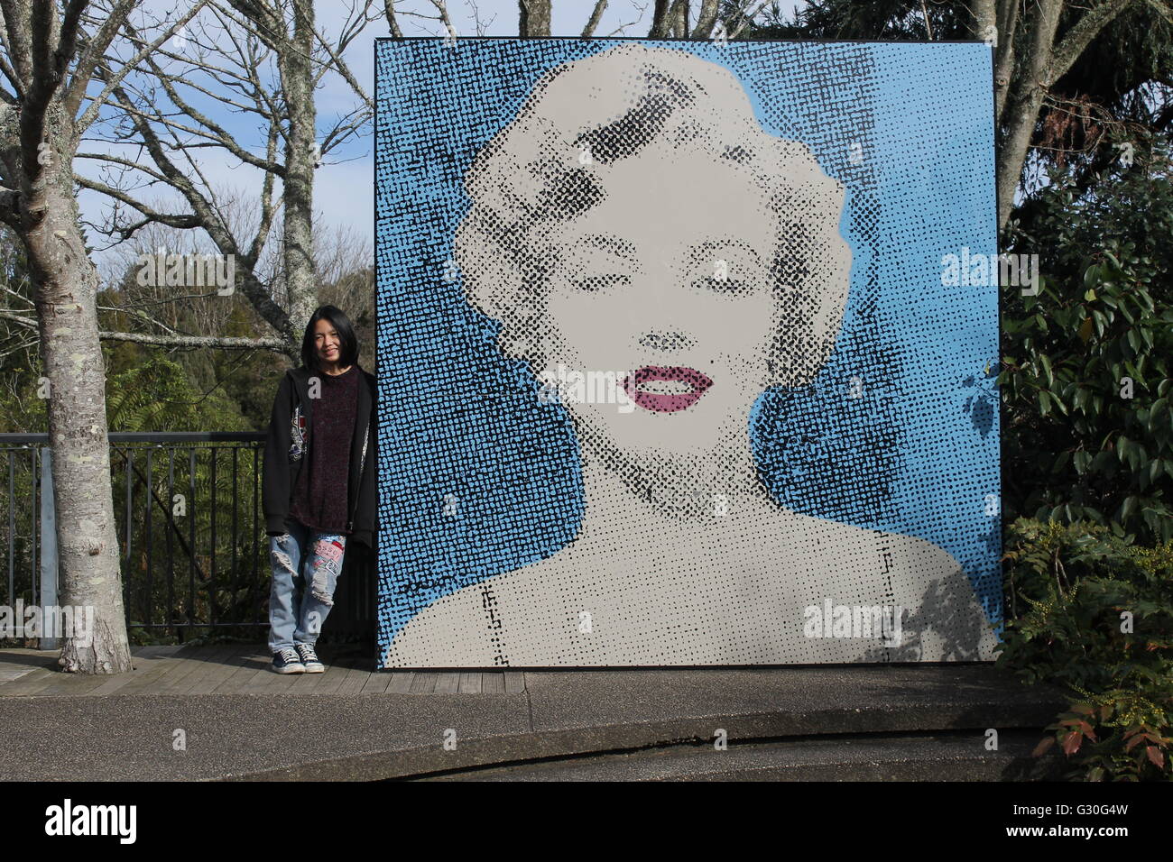 Une photo avec Marilyn Monroe à l'image des jardins de Hamilton, Hamilton, Nouvelle-Zélande Banque D'Images